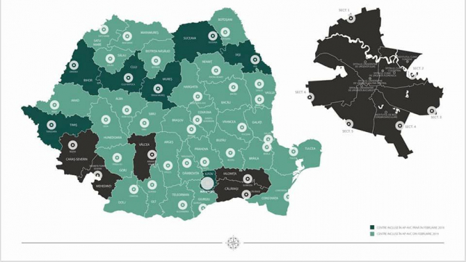 Hartea județelor unde se va face tromboliză în AVC. Foto: Ministerul Sănătății