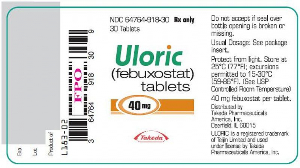 Uloric - febuxostat, cutie produs Takeda Pharmaceuticals America. Foto: Drugs.com