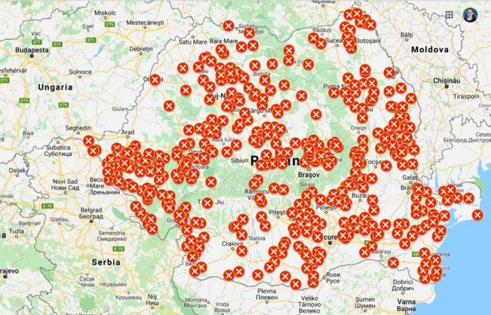Harta localităților fără medici de familie. Sursa: FNPMF