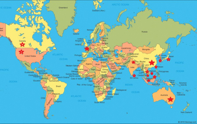 Harta statelor afectate de coronavirus. Foto-harta: geology.com