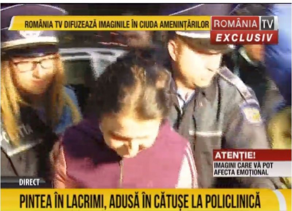 Sorina Pintea, dusă în cătușe la spital. Foto: Romania TV 