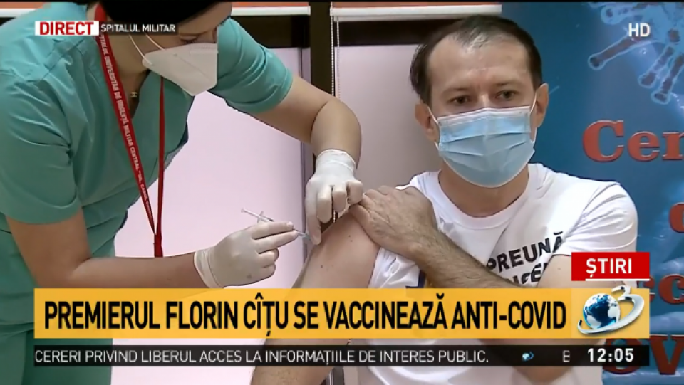 Premierul Florin Cîțu s-a vaccinat împotriva COVID  FOTO: printscreen Antena 3/via DC News
