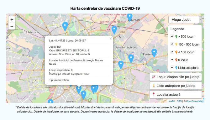 Harta interactivă a centrelor de vaccinare împotriva COVID