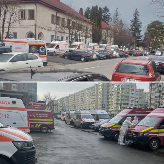 Ambulanțe în fața spitalelor care tratează pacienți COVID  FOTO: Facebook Vlad Voiculescu/via Mircea Radus, Cristi Dimitriu