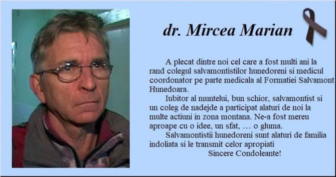 Dr Mircea Marian, de la Salvamont Hunedoara, a decedat. Foto: Facebook / Salvamont Hunedoara